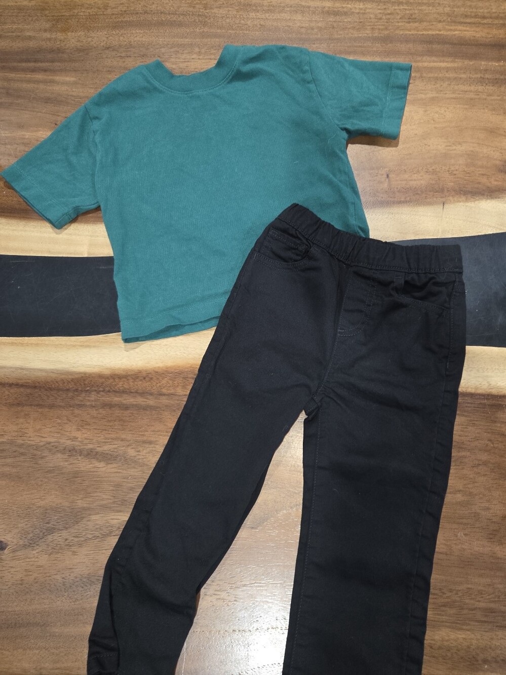 Unisex Toddler Outfit, Boxy Forest-Green Tee & Black Straight-Leg Pants